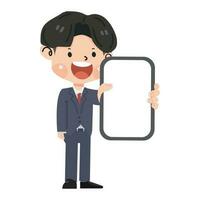 Cute businessman show phone screen vector