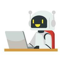 Robot office work with laptop vector