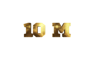 10 million subscribers celebration greeting Number with brass design png