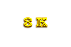 8 k subscribers celebration greeting Number with gold design png