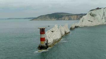 The Isle of Wight Needles a Natural Chalk Coastal Feature with a Lighthouse video