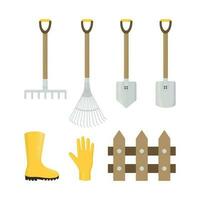 A set of garden equipment. Vector isolated illustration of garden tools. Vector set of isolated illustrations of garden tools.