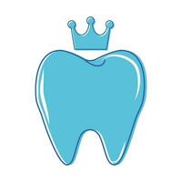 Teeth creative in blue colour with crown isolated on white background. Symbol, logo, modern clipart. Vector illustration