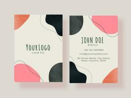 Vertical Abstract Business Card Template Layout In Front And Back Side. vector