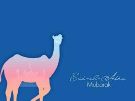 Eid-Al-Adha Mubarak Concept With Gradient Camel On Blue Background. vector