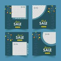 Four Options Of Sale Poster Or Template Design With Discount Offer And Copy Space On Teal Blue And Png Background. vector