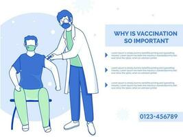 Vector Illustration Of Doctor Giving Injection To Patient Man With Vaccination Information On White Background.