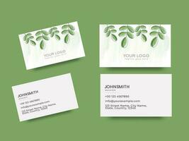 Set Of Business Or Visiting Card With Green Leaves In Front And Back Side. vector