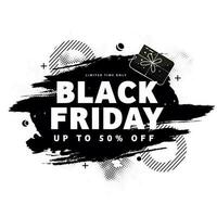 Black Friday Sale Poster Design With Discount Offer And Brush Effect On White Background. vector