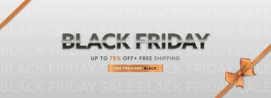 Black Friday Banner Or Header Design Closed With Golden Bow Ribbon. vector