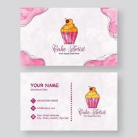 Front and back view of business card or horizontal template design for Cake Artist. vector