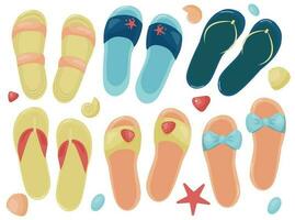 vector summer set with cute colorful sandals for beach