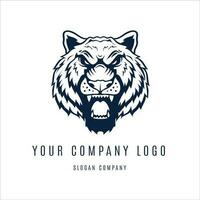 angry wild animal tiger minimalist black and white logo vector