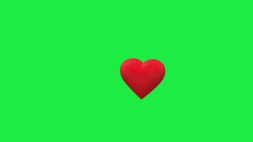 3d rosso amore cuore forma galleggiante nel verde schermo sfondo 4k HD ciclo continuo video