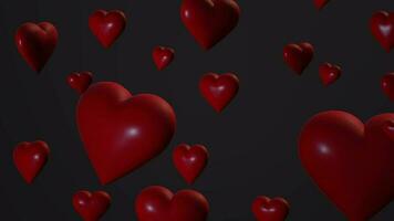 3d red love shape floating motion graphic animation in the dark background video