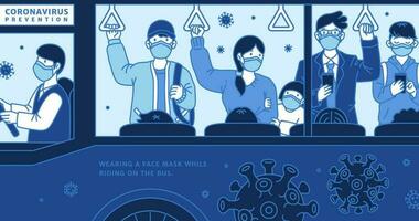 Wearing face mask when riding on the bus, fight for coronavirus illustration in line style vector