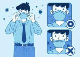 The proper way of wearing face mask, fight for coronavirus illustration vector