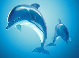 Two jumping bottlenose dolphins in 3d illustration vector