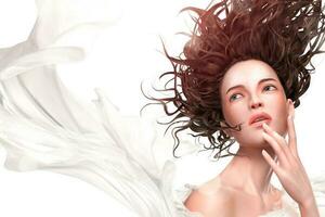 Pure woman covering with white chiffon fabric in 3d illustration vector