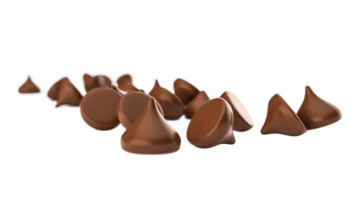 Schokolade Chips Bissen oder Tropfen schließen oben isoliert 3d Illustration png
