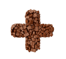 símbolo de sinal de adição feito de pedaços de chocolate pedaços de chocolate letra do alfabeto ilustração 3d png