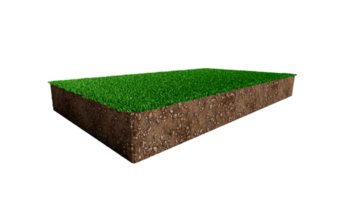 Rectangle soil ground cross section with earth land and green grass, realistic rectangle cutaway terrain floor 3d illustration png