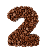 dígito 2 hecho de chocolate papas fritas chocolate piezas alfabeto letra 2 3d ilustración png