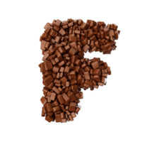 lettera f fatto di cioccolato pezzi cioccolato pezzi alfabeto lettera f 3d illustrazione png