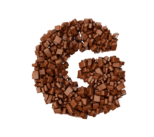 letra g hecha de trozos de chocolate piezas de chocolate alfabeto letra g ilustración 3d png