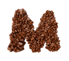 letra m hecha de trozos de chocolate piezas de chocolate letra del alfabeto m ilustración 3d png