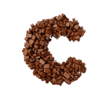 letra c hecha de trozos de chocolate piezas de chocolate alfabeto letra c ilustración 3d png