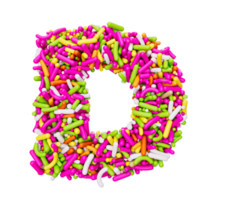 alfabetet d gjord av färgglada strössel bokstaven d regnbågsströssel 3d-illustration png