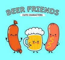 Cute, funny happy glass of beer, sausage and sausage with mustard vector