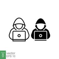 hacker icono. sencillo contorno y sólido estilo. ciberdelincuencia, contraseña robo, software espía, tecnología concepto. Delgado línea, glifo símbolo. vector símbolo ilustración aislado en blanco antecedentes. eps 10