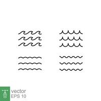 Set of line water waves icon. Simple outline style. Sea flowing, ocean water, river, ripple, fluid concept. Thin line symbol. Vector symbol illustration isolated on white background. EPS 10.