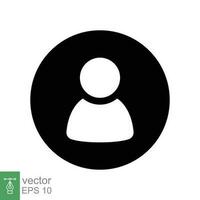 User icon. Simple flat style. Human person, avatar login sign, circle button concept. Black silhouette, glyph symbol. Vector symbol illustration isolated on white background. EPS 10.