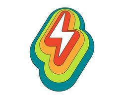 Retro groovy lightning with rainbow trace. Psychedelic hippie iridescent flash thunderbolt radiance. Hippy vintage abstract electricity power sticker. Trendy y2k pop art colorful charge. Trippy badge vector