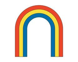 Retro groovy hipster rainbow arch. Psychedelic hippie iridescent colors arc. Hippy vintage abstract crazy sticker. Trendy y2k pop art colourful striped element. Trippy eps vector isolated badge