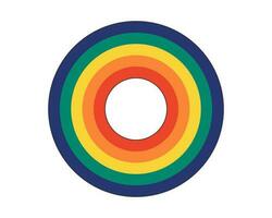 Retro groovy style rainbow colored circle spectrum. Vintage ring with iridescent colors bands. Trendy y2k pop art colourful striped target badge. Trippy eps vector isolated sticker