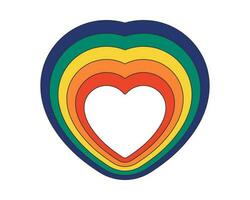 Retro groovy hipster hypnotic heart with rainbow trace. Psychedelic hippie love symbol iridescent radiance. Hippy vintage crazy sticker. Trendy y2k pop art colourful abstract element. Funky eps badge vector