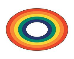 Retro groovy style rainbow colored oval spectrum. Vintage ellipse shape ring with iridescent colors bands. Trendy y2k pop art colourful striped badge. Trippy eps vector isolated sticker