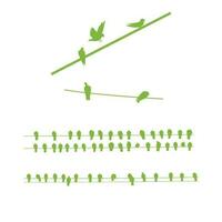 birds on a wire green silhouettes isolated on white background vector