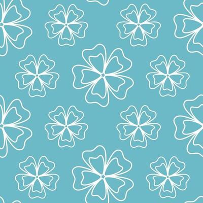 Seamless pattern of hand drawn doodle flowers on isolated blue background. Design for springtime, mothers day, scrapbooking, nursery decor, home decor, paper crafts, invitation design.