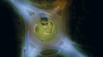 Aerial Time Lapse View of a Roundabout at Night with Vehicles video