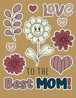 To the best Mom. Mothers Day greeting card. Beautiful hand-drawn flowers, plants and lettering. Vector illustration