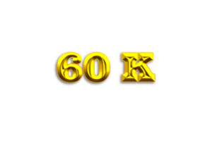 60 k subscribers celebration greeting Number with gold design png