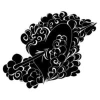 Heart with an arrow in the clouds. Abstract illustration for Valentine's Day, for the design of a romantic mood or tattoo. Black illustration. vector