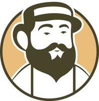 Round sign of bearded man with hat vector