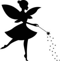 Abstract black silhouette fairy with wings and a magic wand vector