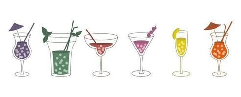 Summer cold alcohol drinks. Set of cocktails. vector